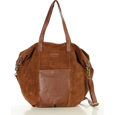 Mazzini Marco dámska shopper taška zo semišovej kože s vreckami camel VS1bb