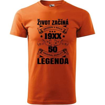 Dobrý Triko pánské tričko Život začíná 50 Oranžová