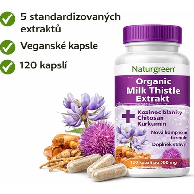Naturgreen Ostropestrec Milk Thistle Extrakt 120 kapsúl