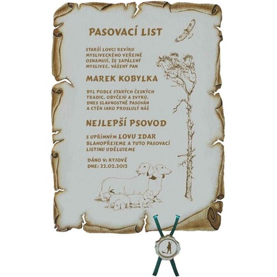 Dřevo Novák Pasovací list psovod č.736 pergamen z překližky