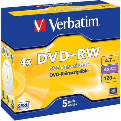 Verbatim DVD+RW SERL 4.7GB 4X MATT SILVER SURFACE (5 PACK) (43229)