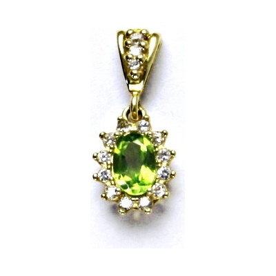 Čištín Zlatý přívěsek Kate žluté i bílé zlato přírodní olivín zirkony čiré zirkony P 1480