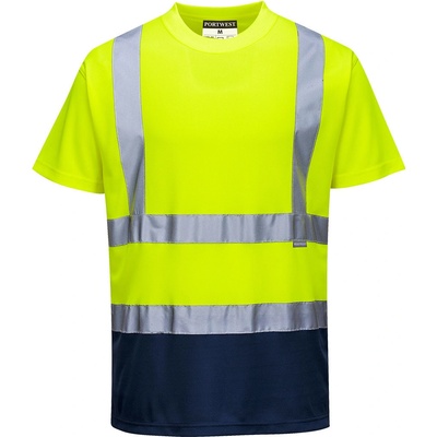 Portwest HI-VIS S378 Reflexné funkčné tričko HV žltá/námorná modrá XL