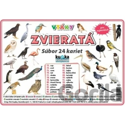 Súbor 24 kariet - zvieratá vtáky