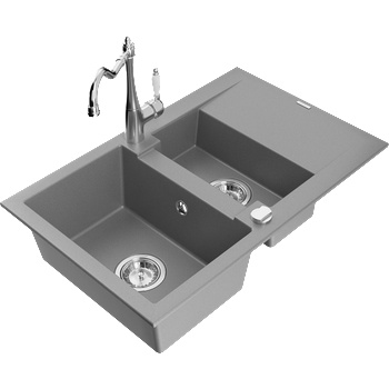 Mexen Gaspar гранитна мивка 1, 5 камерна с отцедник и кухненски смесител Carla, сив - 6507-71-670700-00 (6507-71-670700-00)