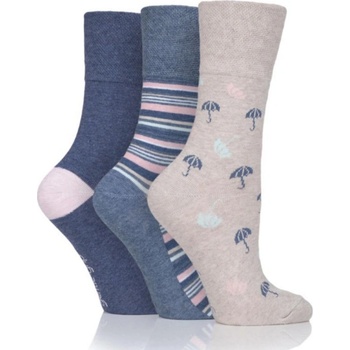 Gentle Grip dámske 3 páry bavlnené ponožky FUN RAINY DAYS s voľným lemom