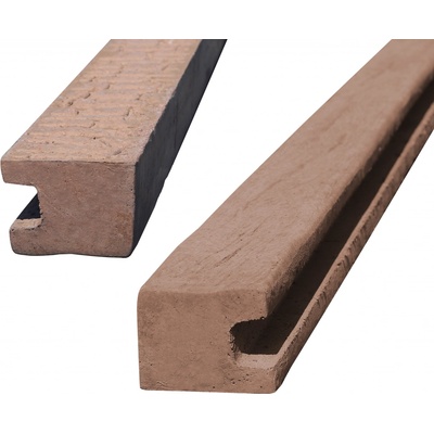Betonový sloupek na plot 200 cm koncový oboustranně vzorovaný - hnědé (dřevo) Orientace betonového sloupku: Levý sloupek | bráno z pohledu na stranu se vzorem "štípaný kámen" (hrubší vzor)