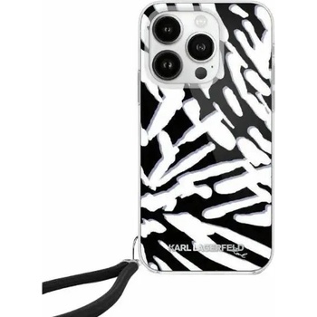 KARL LAGERFELD Кейс Karl Lagerfeld IML Zebra Pattern & Cord за iPhone 15 Pro, черен (3666339287283)