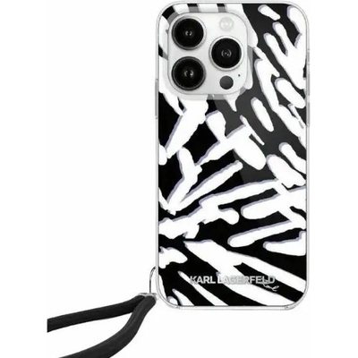 KARL LAGERFELD Кейс Karl Lagerfeld IML Zebra Pattern & Cord за iPhone 15 Pro, черен (3666339287283)