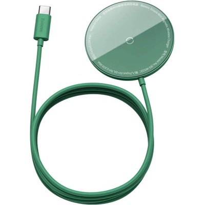 Baseus Simple Mini Magnetic Wireless Charger (WXJK-H06) - поставка (пад) за безжично зареждане за iPhone с Magsafe и Qi съвместими устройства (зелен)