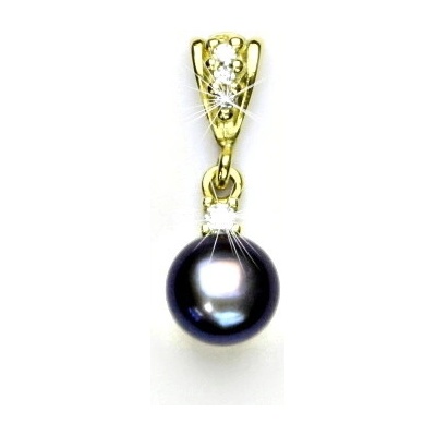 Čištín Zlatý přívěsek, přírodní říční perla černá, žluté zlato P 1207/2