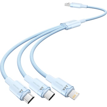 Vention USB-A 2.0/M - USB-C/Lightning/Micro USB-B, 1.5m, (blue, 3A, 3in1), кабел
