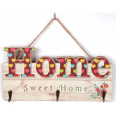 Drevená Ceduľa Home s vešiakom