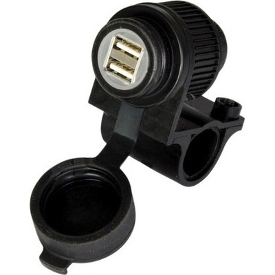 OXFORD USB zásuvka 5V/2A 2 vstupy s objímkou pre uchytenie k riadidlám a rúrkam s priemerom 22 a 25 mm