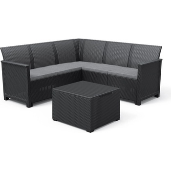 KETER EMMA CORNER 5 SEATER Set záhradný s úložným stolom, grafit/sivá