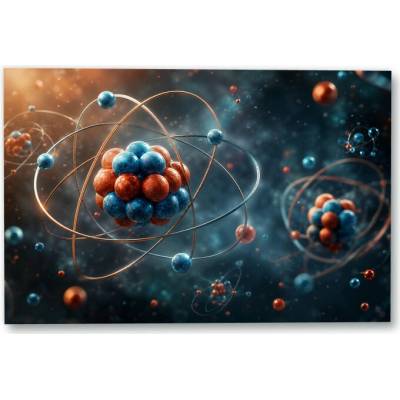 Plakát – Stylizovaný atomový model s obíhajícími částicemi Bez rámu Ano Bez rámu 135 × 90 cm