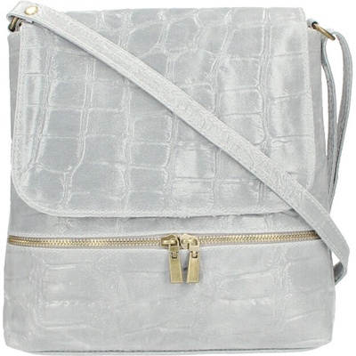 Borse in Pelle kožená dámska crossbody kabelka v kroko dizajne svetlo sivá