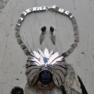 Vorlové Šperky stříbrný indiánský náčelník a náušnice S046