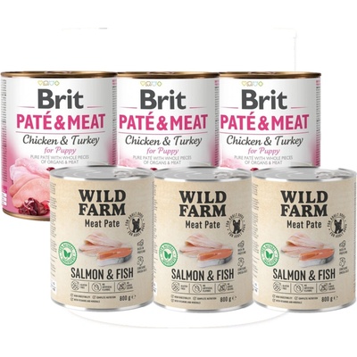 Brit Paté & Meat Chicken & Turkey for Puppy 3 x 800 g a Wild Farm Pate Salmon & Fish 3 x 800 g