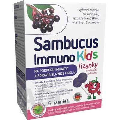 Pamex Pharmaceuticals GmbH Sambucus Immuno Kids lízanky malinová príchuť 5 ks