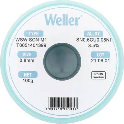 Weller WSW SCN M1 LÖTDRAHT 0,8MM 100g spájkovací cín Sn0,7Cu 100 g 0.8 mm