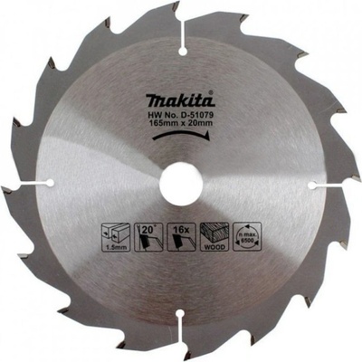 MAKITA D-51079 Kotúč pílový D 165 x 20 mm na drevo (16 HM zubov) 1.5 mm rez
