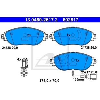 Sada brzdových platničiek, vždy 4 kusy v sade ATE 13.0460-2617.2 (13046026172)