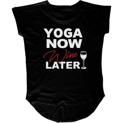 Tričko s potiskem Yoga now,wine later dámské Černá