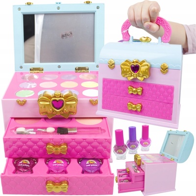 LandToys SÚPRAVA KOZMETIKY NA MAĽOVANIE KUFRÍK SO ZRKADLOM MAKEUP PRE DIEVČATÁ