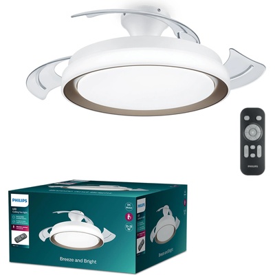 Philips Atlas ceiling fan with retractable blades and LED lighting, 3 blades, 106 cm wingspan, 3 lighting levels, adjustable white light, ultra-quiet, model 2024, gold - 8720169279124