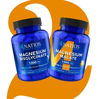 Natios Sada Magnesium Malate + Bisglycinate pro ranní energii a klidný spánek 2 x 90 kapslí