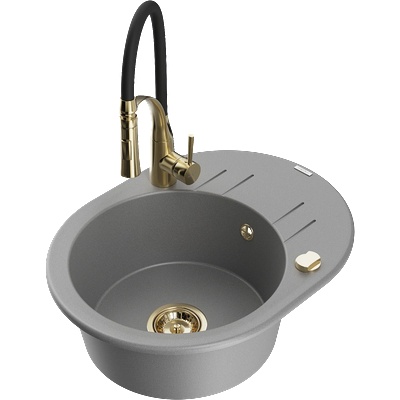 Mexen Kevin гранитна мивка с 1 отделение със сушилня и кухненски смесител Aster, сив - 6517-71-73450-57-G (6517-71-73450-57-G)