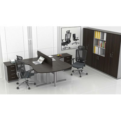 NABYTEK-DESIGNOVY.CZ - ZEP 2.12P 07 Sestava kancelářského nábytku Komfort 2.12 kaštan/šedá