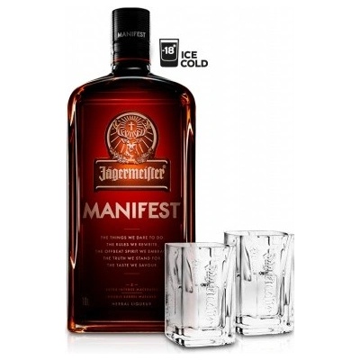 Jägermeister MANIFEST 38% 1 l (dárkové balení 2 sklenice)