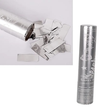 Парти цилиндър с конфети Party Popper - сребърни ленти (К86880)