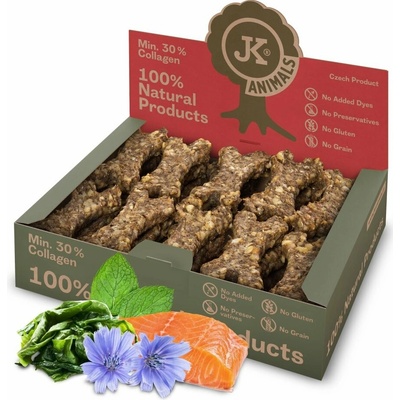 JK ANIMALS Kosť natural prírodná maškrta s lososom a bylinkami 10 cm 27 ks v boxe 650 g