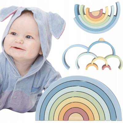 TOOKY TOY Drevená dúha skladačka Montessori pastelová