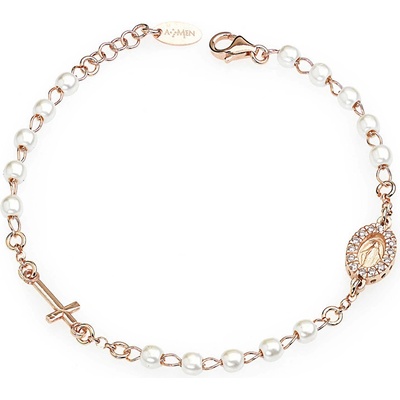 Amen Růžově pozlacený stříbrný náramok s perlami a zirkony Rosary BRORBZ-M3