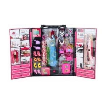 LEAN Toys Pink Doll Set Wardrobe Closet For Dolls Dresses Shoes Accessories