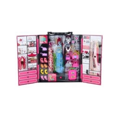 LEAN Toys Pink Doll Set Wardrobe Closet For Dolls Dresses Shoes Accessories
