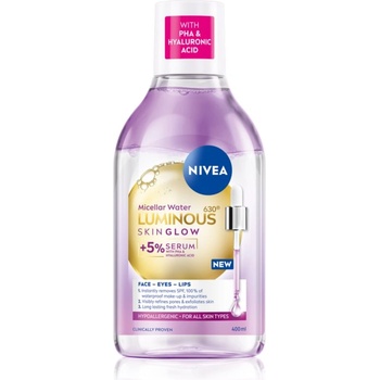 Nivea Luminous Skin Glow почистваща мицеларна вода за озаряване на лицето 400ml