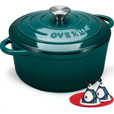 Overmont roasting pan enamel cast iron pot - casserole 24cm oven-safe - with lid and cookbook - for kitchen baking stewing roasting sea blue - Enamelled