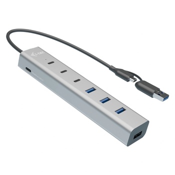 Image 1 of i-tec CAHUBMETAL7 интерфейсен хъб USB 3.2 Gen 1 (3.1 Gen 1) Type-A + Type-C 5 Мбит/с Сив (CAHUBMETAL7)
