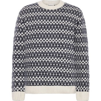 KnowledgeCotton Apparel Мъжки вълнен пуловер KnowledgeCotton Apparel Fair Isle Crew Neck Lambswool Knit Wool jumper - Blue Stripe - размер XL (005-6708-0114)