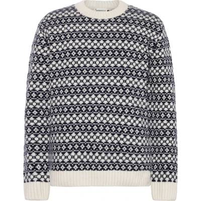 KnowledgeCotton Apparel Мъжки вълнен пуловер KnowledgeCotton Apparel Fair Isle Crew Neck Lambswool Knit Wool jumper - Blue Stripe - размер XL (005-6708-0114)