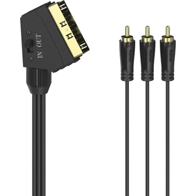 Hama Видео кабел hama 205156, Скарт мъжко - 3 Чинч мъжко, 1.5м, Позлатени конектори, Черен (v-hama-205156)