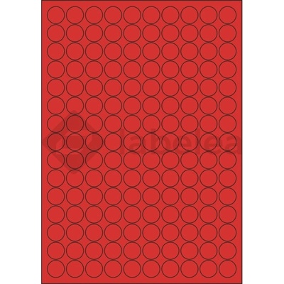 Labelea Samolepiace etikety kruh 18x18 mm farebné papierové, na hárku A4, pre laserovú a atramentovú tlač, Farba etikiet Červená, Počet hárkov v balení 100 EPY999018PR150S