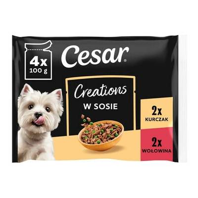 Cesar Creations Kurča s hráškom a Hovädzina s mrkvou v omáčke pre dospelých psov 4 × 100 g