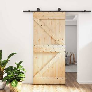 vidaXL Преплъзваща се врата 95 x 210 cm Естествено и черно (3444985)