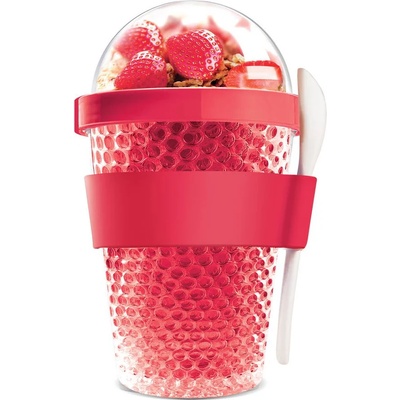 Asobu 386 мл червена двустенна охлаждаща чаша с прибор asobu от серия chill yo 2 go